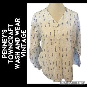 Penney's Towncraft Men's White Blue Wash And Wear Vintage Sleep Shirt 38/40